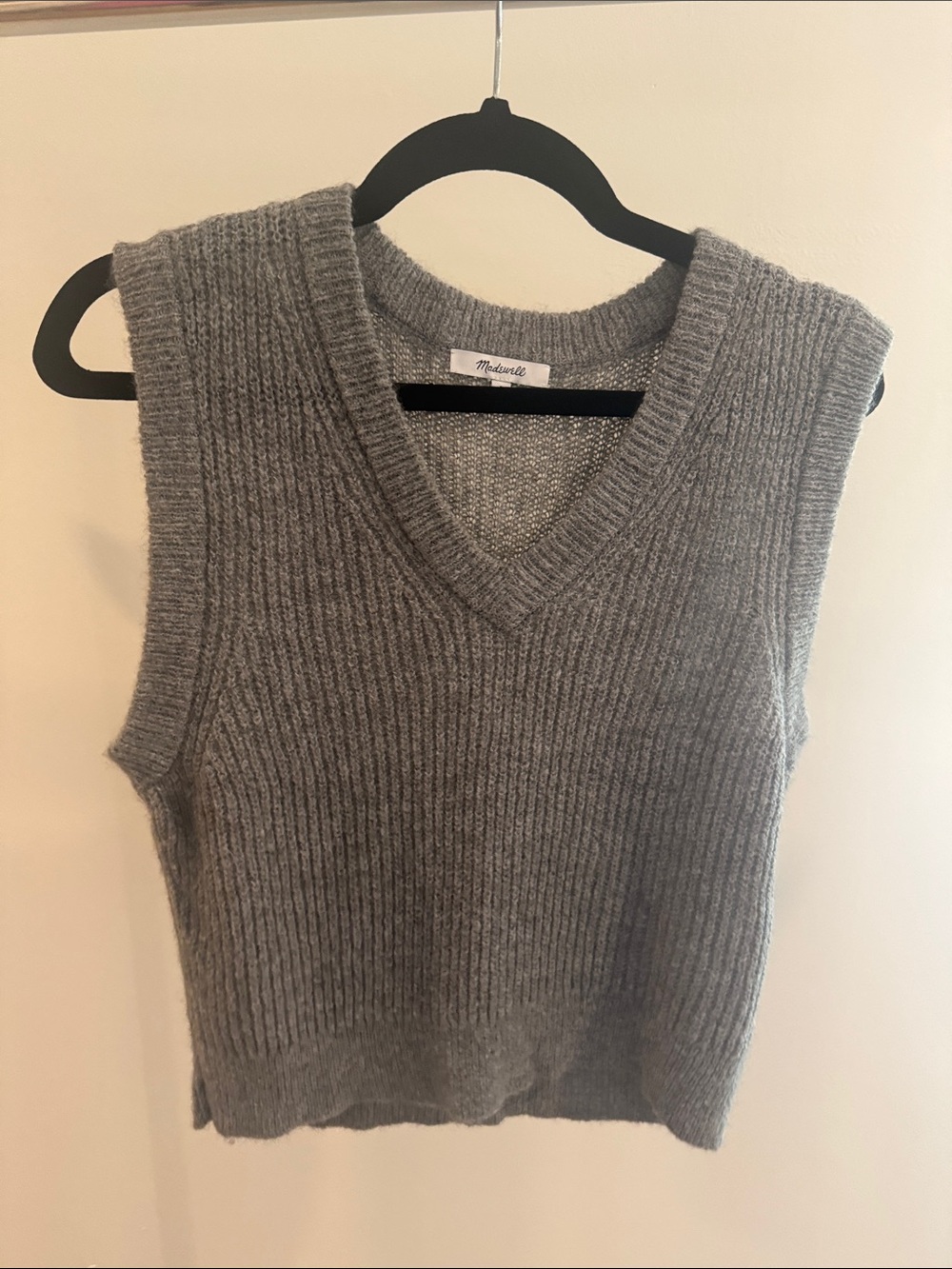 Madewell Grey Ribbed V-Neck Sweater Vest